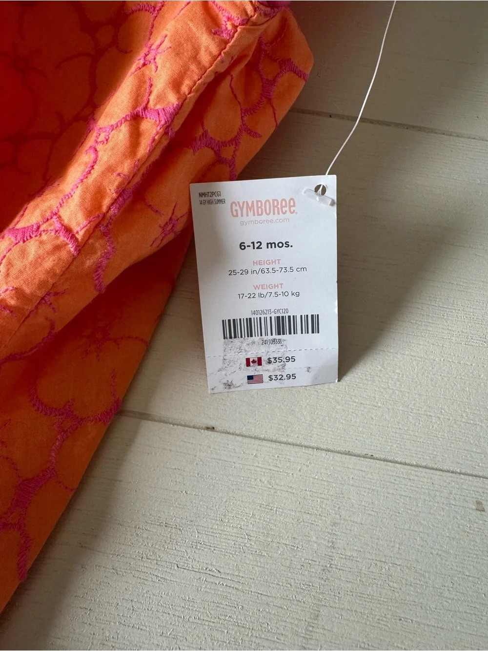 Gymboree Baby Girl Dress 6–12 Months Orange Pink Floral Bow Detail Dress NWT